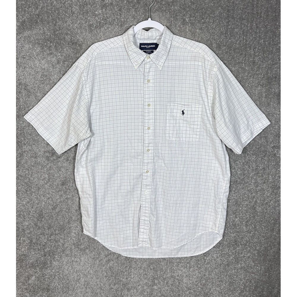 Ralph Lauren Golf Tilden Button Down Shirt Mens‎ Size Large White Purple Plaid